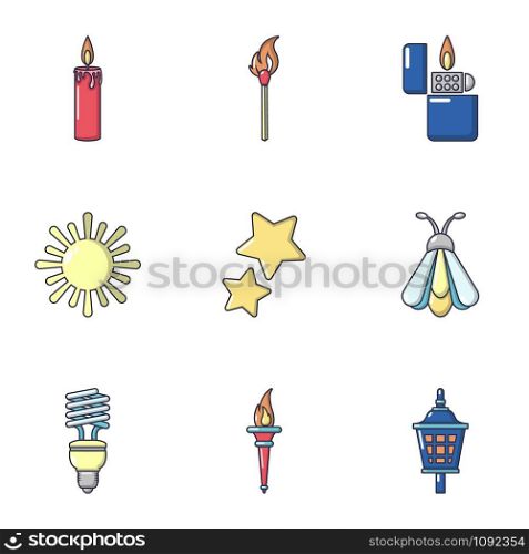 Fire icons set. Cartoon set of 9 fire vector icons for web isolated on white background. Fire icons set, cartoon style