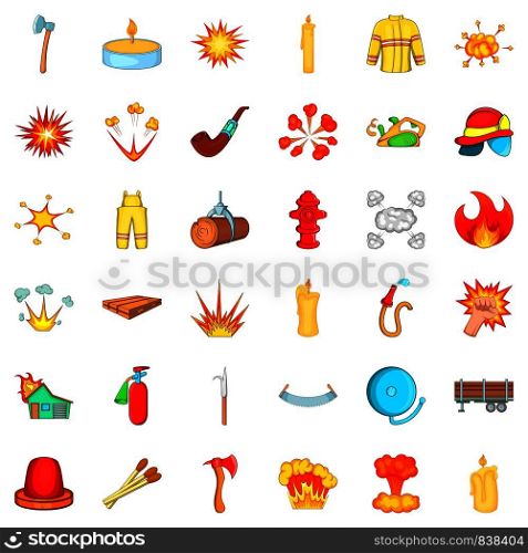 Fire icons set. Cartoon style of 36 fire vector icons for web isolated on white background. Fire icons set, cartoon style