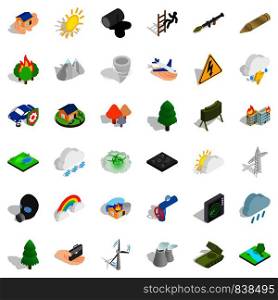 Fire icons set. Isometric style of 36 fire vector icons for web isolated on white background. Fire icons set, isometric style