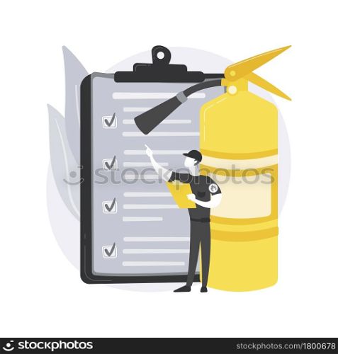 Fire inspection abstract concept vector illustration. Fire alarm and detection, building inspection checklist, fulfill the requirements, safety certification, annual inspection abstract metaphor.. Fire inspection abstract concept vector illustration.