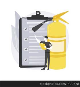 Fire inspection abstract concept vector illustration. Fire alarm and detection, building inspection checklist, fulfill the requirements, safety certification, annual inspection abstract metaphor.. Fire inspection abstract concept vector illustration.
