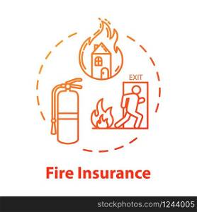 Fire insurance concept icon. Burning home. Homeowner policy. Flame destruction for real estate. House damage coverage idea thin line illustration. Vector isolated outline RGB color drawing