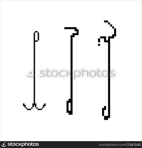Fire Iron Icon Pixel Art, Fireplace Poker Tool Fireproof Material Pointed End Hook Rigid Rod Bar Used To Adjust Wood Coal Fuel Burning In Fireplace Vector Art Illustration, Digital Pixelated Form