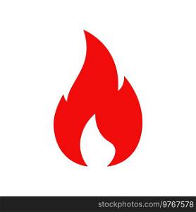 Fire isolated vector icon, red flame, burning bonfire blaze symbol. Shining flare with long waving tongues. C&fire design element, cartoon ignition. Fire isolated vector icon, red flame, burn bonfire