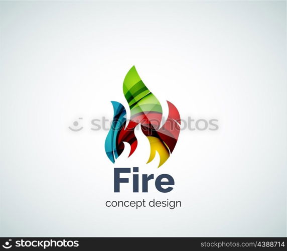 Fire logo template, abstract geometric glossy business icon