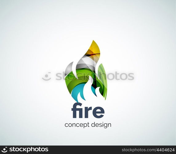 Fire logo template, abstract geometric glossy business icon