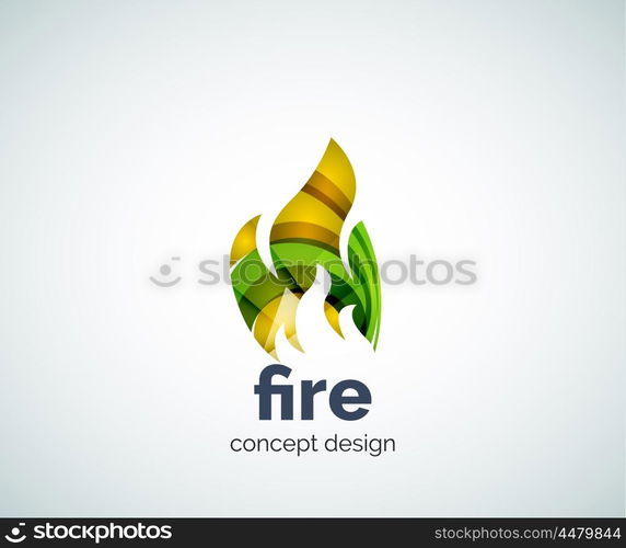 Fire logo template, abstract geometric glossy business icon