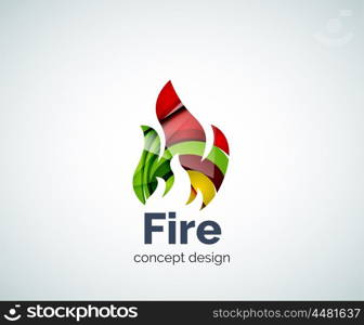 Fire logo template, abstract geometric glossy business icon