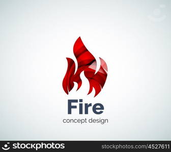 Fire logo template, abstract geometric glossy business icon