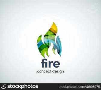 Fire logo template, abstract geometric glossy business icon