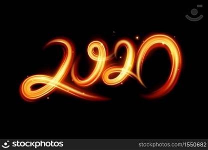 Fire motion effect to 2020 happy new year, vector and illustration.