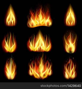 Fire on black background. vector