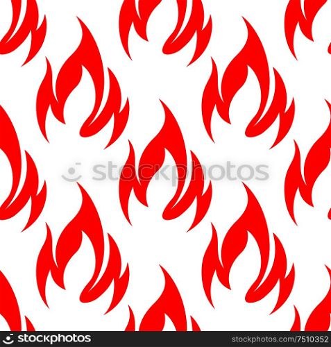 Fire pattern with glowing red flames on white background. Seamless pattern