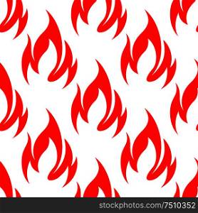 Fire pattern with glowing red flames on white background. Seamless pattern