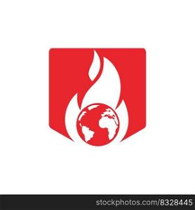 Fire Planet vector logo design template. Fire and earth icon design. 