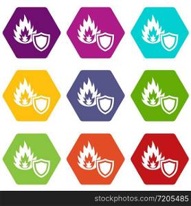 Fire protection icons 9 set coloful isolated on white for web. Fire protection icons set 9 vector