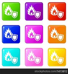 Fire protection icons set 9 color collection isolated on white for any design. Fire protection icons set 9 color collection