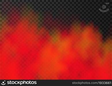 Fire. Red smoke isolated on transparent background. Steam special effect. Realistic colorful vector fire fog or mist texture.