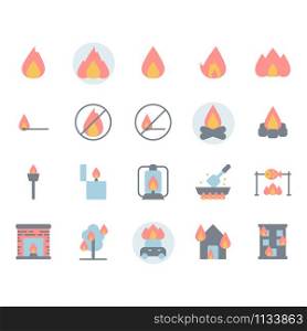 Fire related icon and symbol set in flat design