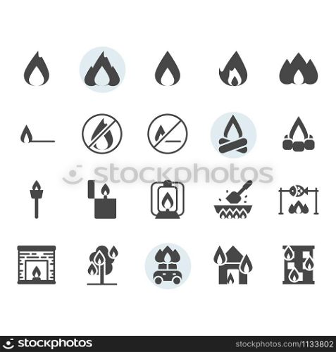 Fire related icon and symbol set in glyph design