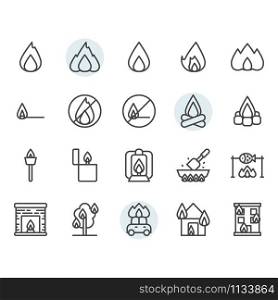 Fire related icon and symbol set in outline design