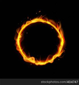 Fire ring. Realistic burning flame. Fiery circus circle hot hoop warm fire blazing effect red flaming isolated vector illustration. Fire ring. Realistic burning fiery circus circle hot hoop warm fire blazing effect red flaming isolated vector illustration
