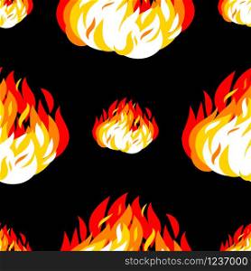 Fire seamless pattern for shirt, wallpaper and much more. Hand drawn brush graphic design. Vector illustration on black background.