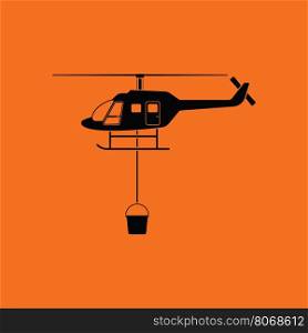 Fire service helicopter icon. Orange background with black. Vector illustration.