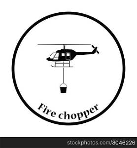 Fire service helicopter icon. Thin circle design. Vector illustration.