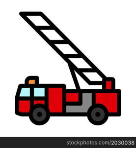 Fire Service Truck Icon. Editable Bold Outline With Color Fill Design. Vector Illustration.