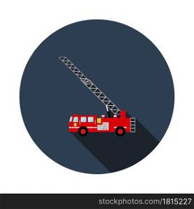 Fire Service Truck Icon. Flat Circle Stencil Design With Long Shadow. Vector Illustration.