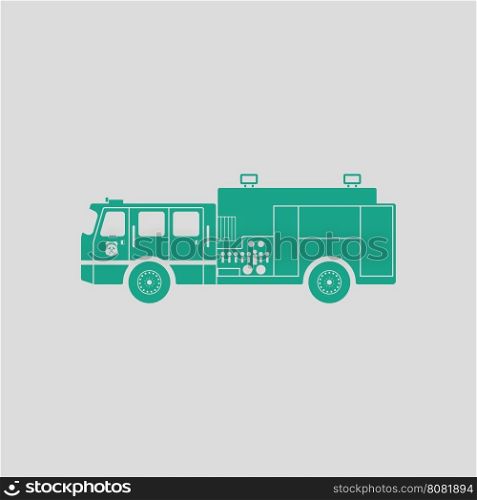 Fire service truck icon. Gray background with green. Vector illustration.