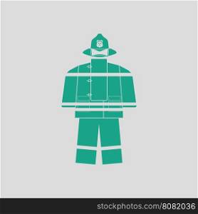 Fire service uniform icon. Gray background with green. Vector illustration.