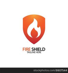 Fire shield logo design element. Fire warning sign shield. Fire flame vector illustration