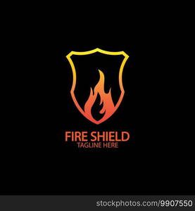 Fire shield logo design element. Fire warning sign shield. Fire flame vector illustration