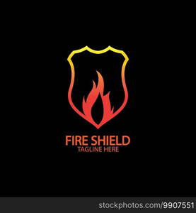 Fire shield logo design element. Fire warning sign shield. Fire flame vector illustration