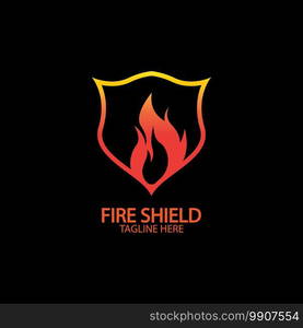 Fire shield logo design element. Fire warning sign shield. Fire flame vector illustration