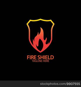 Fire shield logo design element. Fire warning sign shield. Fire flame vector illustration