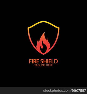 Fire shield logo design element. Fire warning sign shield. Fire flame vector illustration