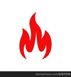Fire, shining c&fire isolated vector icon, red burning torch flame, cartoon bonfire symbol. Glowing flare with long tongues decorative design element. Fire, shining c&fire vector icon, burning flame