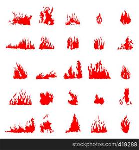 Fire silhouette set isolated on white background. Fire silhouette set
