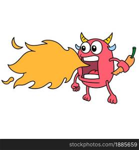 fire spitting evil devil emoji sticker, doodle icon image. cartoon caharacter cute doodle draw