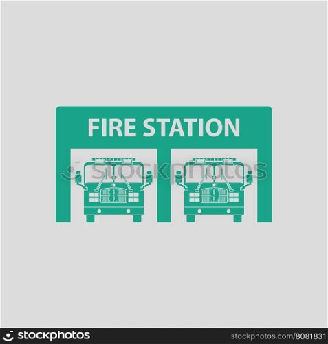 Fire station icon. Gray background with green. Vector illustration.