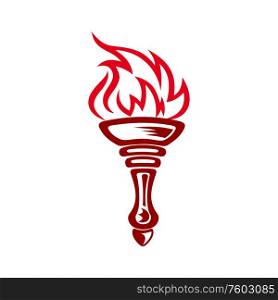 Fire torch isolated icon. Vector burning flame, symbol of victory and championship race. Torch with fire isolated championship symbol