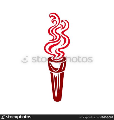 Fire torch isolated icon. Vector burning flame, symbol of victory and championship race. Torch with fire isolated championship symbol