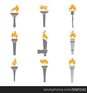 Fire torch victory champion flame icons set isolated vector illustration