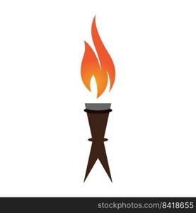 Fire torch with flame flat icons set. Collection of symbol flaming, illustration