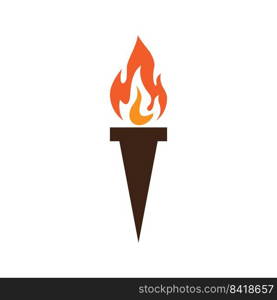 Fire torch with flame flat icons set. Collection of symbol flaming, illustration