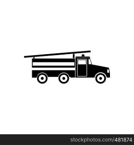 Fire truck black simple icon isolated on white background. Fire truck icon
