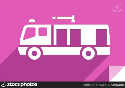 Fire truck, transport flat icon, sticker square shape, modern color. Transport on the road